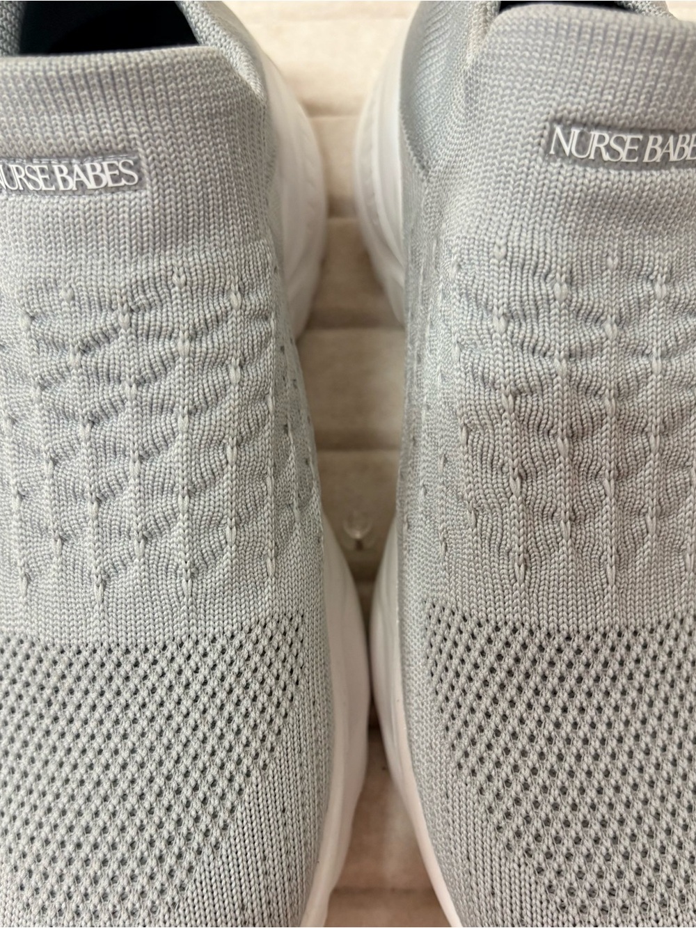 Women’s Light Gray Knit Slip-On Sneakers by Nurse Babes